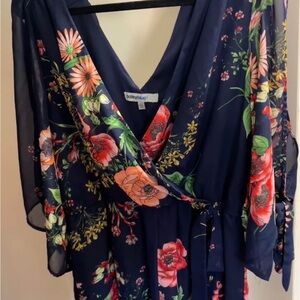 (SOLD) Navy Floral Knee Length Wrap Romper